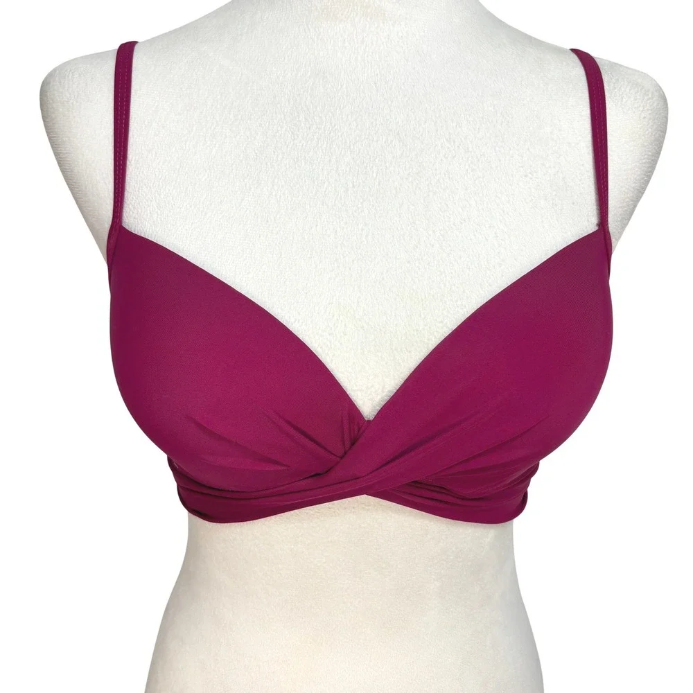 Cupshe Bikini Top Magenta Pink Twisted Front Padded Swimwear Beach Small 11A
